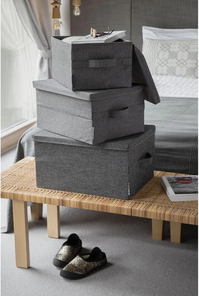 Сива текстилна кутия за съхранение с капак 35x26x19 cm Soft Storage – Bigso