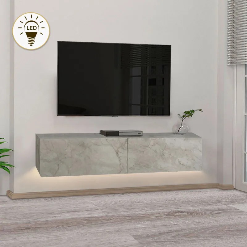 Aristo melamine wall TV cabinet with LED lighting in white marble effect color 135x31.6x25см.