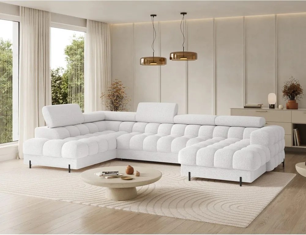 Кремав разтегателен ъглов диван от букле (ляв ъгъл U форма) Feraria – ELTAP