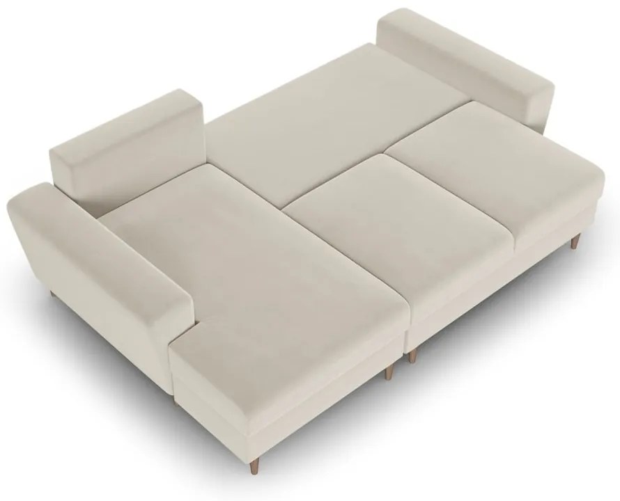 Бежов кадифен разтегателен ъглов диван с място за съхранение (ляв ъгъл) Kyoto – Cosmopolitan Design