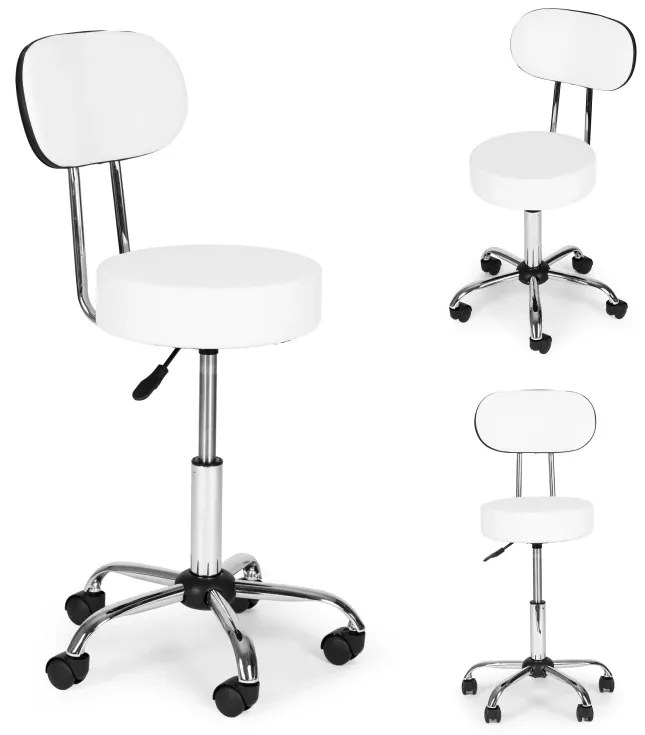 Регулируем на височина въртящ се стол с облегалка Бял