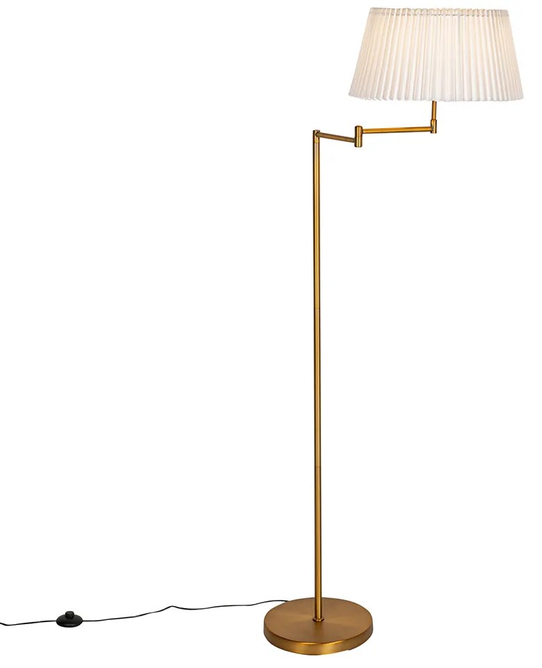 Подова лампа бронз с бяла плисирана абажур и регулируема ръка - Ladas Deluxe