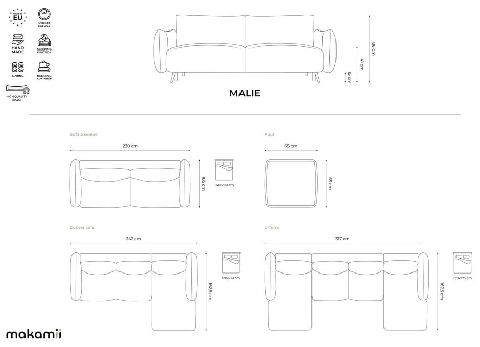 Зелен диван 230 cm Malie – Makamii