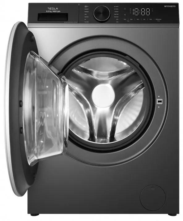 Пералня с предно зареждане Tesla WF91480TS, 1900W, 9 кг, 60 л, 14 програми, 1400 об/мин, Клас A, Steam Care, LED, Сребрист