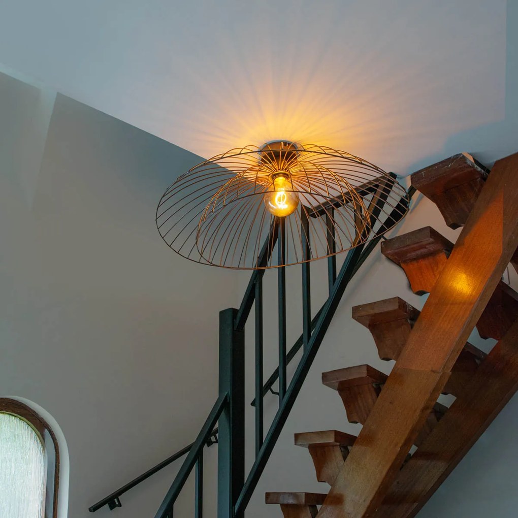 Дизайнерска таванна лампа бронз с двоен абажур 45 см - Pua