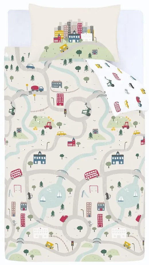 Бяло-бежово единично памучно детско спално бельо 135x200 cm Transport – Bianca