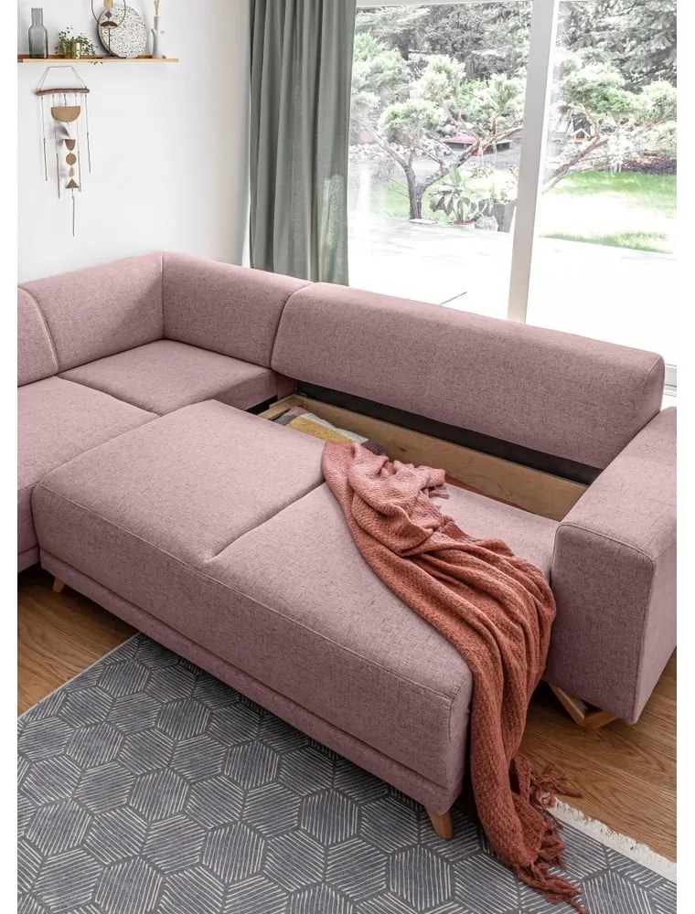 Розов разтегателен/с място за съхранение ъглов диван (ляв ъгъл/L форма) Classy Sophie – Miuform