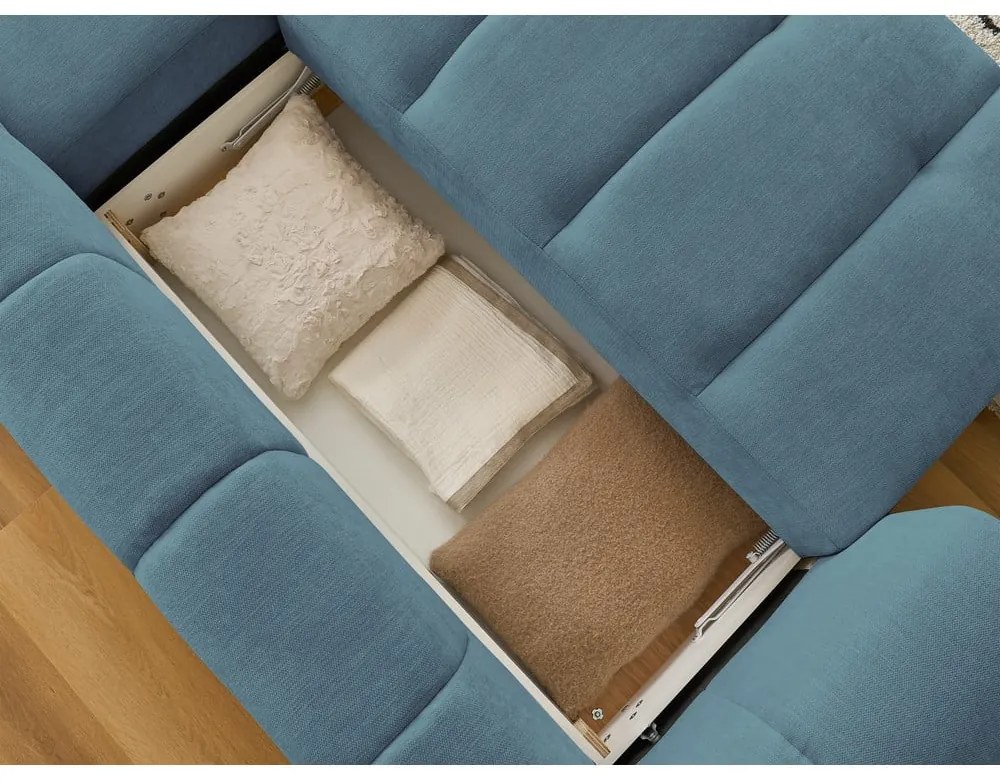 Син сгъваем/с място за съхранение ъглов диван (десен ъгъл) Fuji – Bobochic Paris