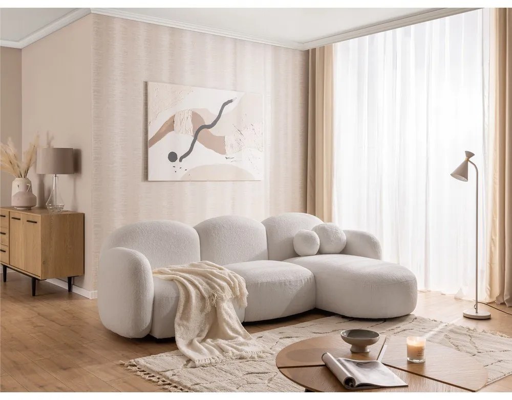 Кремав ъглов диван от прежда с примки от букле (десен ъгъл) Orbit – Ropez