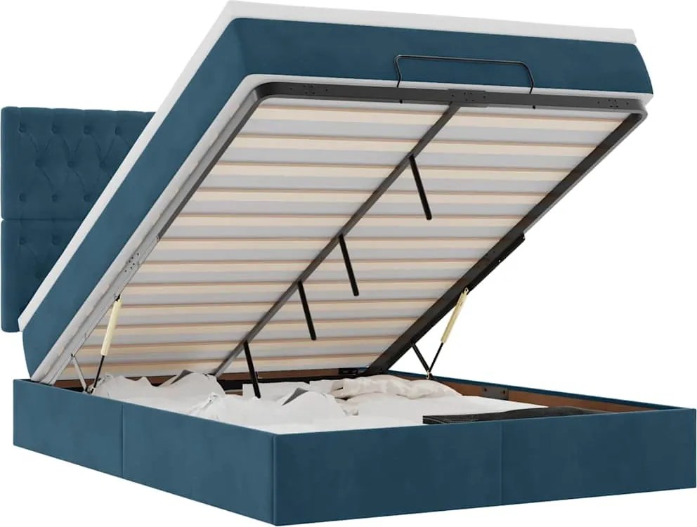3314400 vidaXL Османска легло с матраци и LED, тъмносиньо, 140x200 см, кадифе