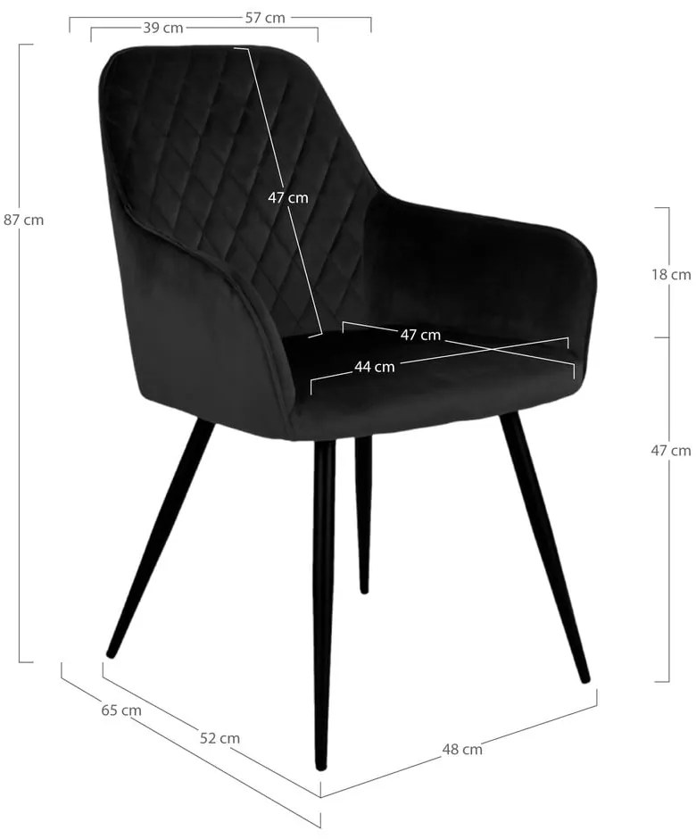 Черни тапицирани трапезни столове в комплект с подлакътници 2 бр. Harbo – House Nordic