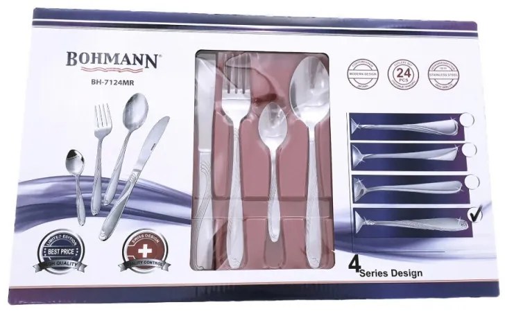 Комплект прибори за хранене Bohmann BH 7124MR, Кутия, Неръждаема стомана, 24 бр, Инокс