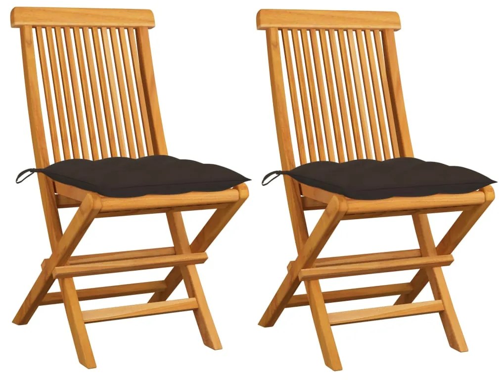 3062483 vidaXL Градински столове с възглавници таупе 2 бр тиково дърво масив
