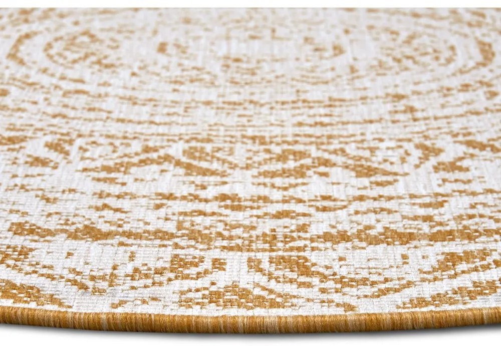 Кръгъл външен килим в бял цвят и жълта охраø 140 cm Siruma – NORTHRUGS