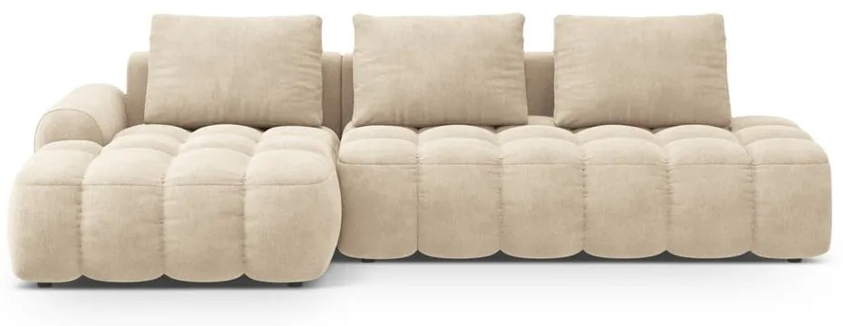 Бежов кадифен сгъваем/с място за съхранение ъглов диван (ляв ъгъл) Linz – Cosmopolitan Design