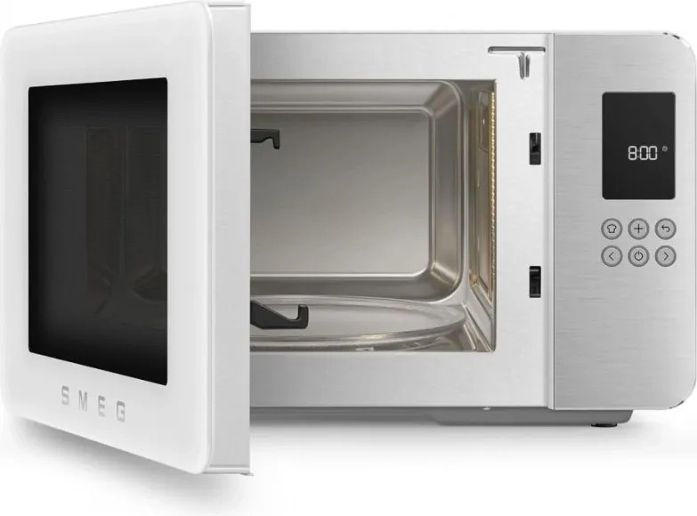 Микровълнова фурна с грил 4в1 SMEG Collezione MOC01WHMEU, 1900W, 29 л, 18 програми, Плавно затваряне, Звуков сигнал, LCD, Бял мат