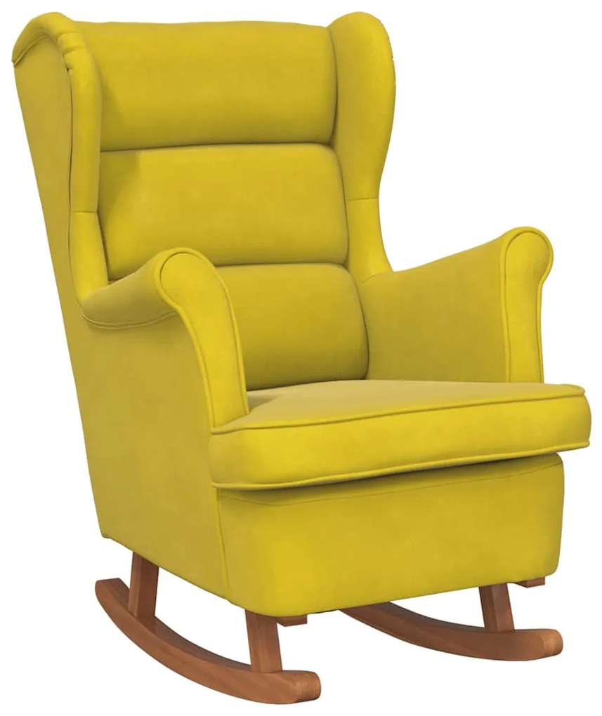 329370 vidaXL Люлеещ се стол с облегалка, жълт кадифе и масивно дърво