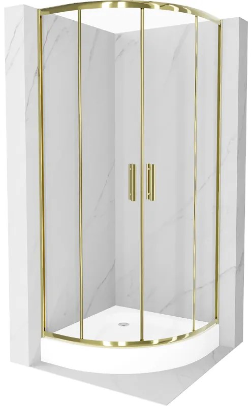 Mexen Rio полукръгла душ кабина 80 x 80 см, прозрачна, златиста + корито Rio, бяло - 863-080-080-50-00-4710