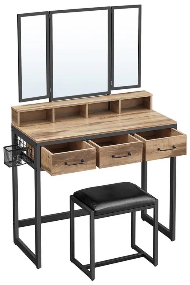 Тоалетка с табуретка 28,6x42 cm FLORA кафява/черна