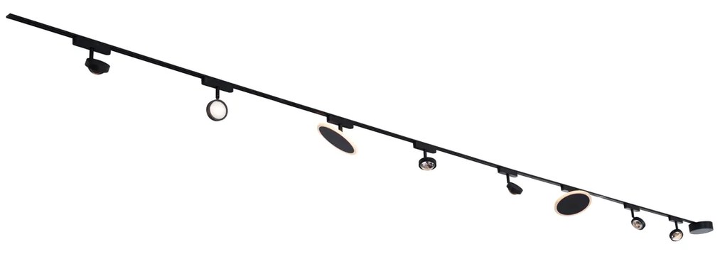 Релсова система за осветление с 6 прожектора и 2 таванни лампи черна 1-фазна - Magnetic Lance Puk