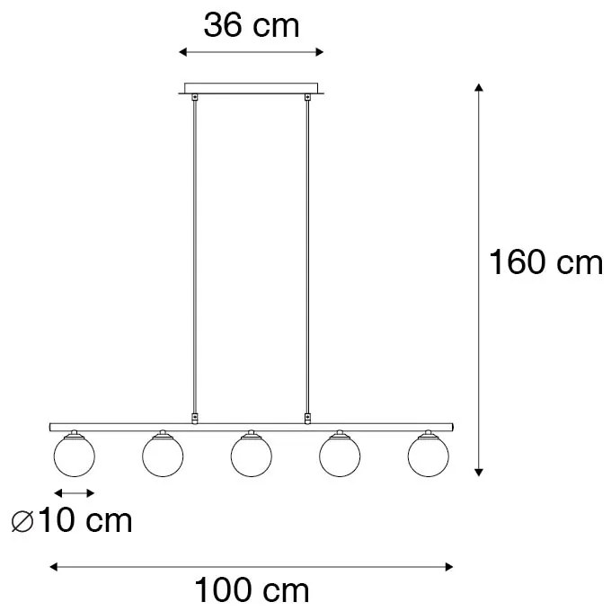 Модерен висящ аплик черен 100 см 5-светлина с димно стъкло - Атина