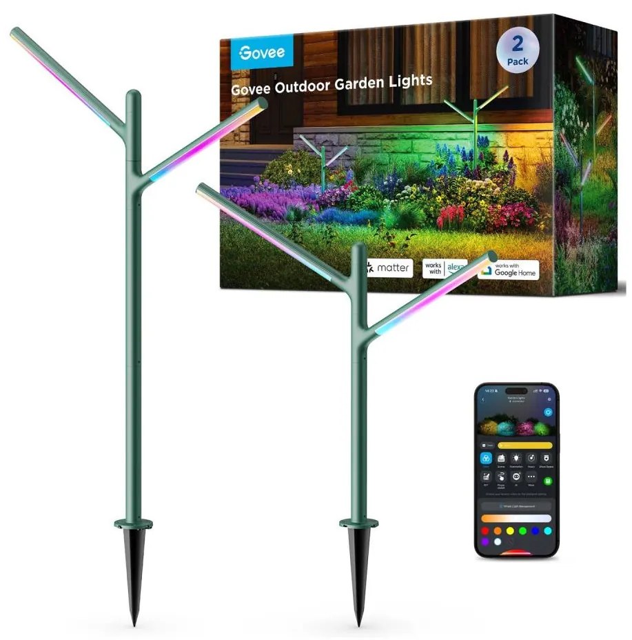 Govee-К-кт 2x LED RGBICWW Димируем екстериорен лампа LED/36W/230V IP66 2700-6500K Wi-Fi