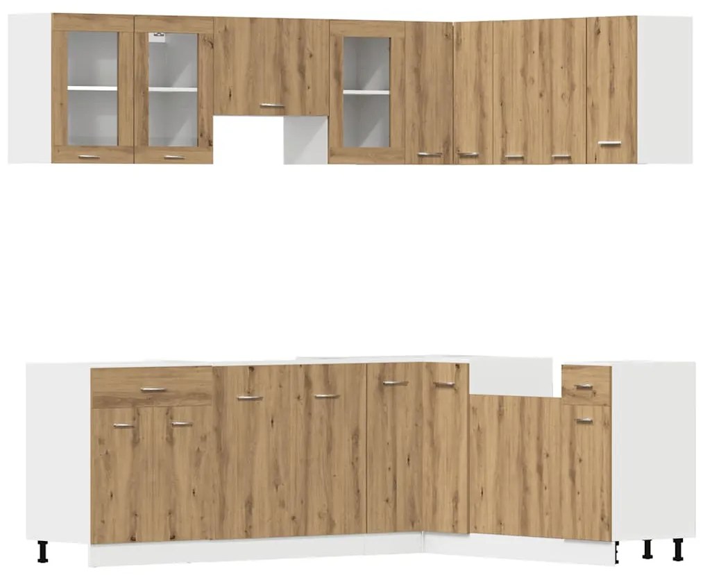 3328576 vidaXL Комплект кухненски шкафове, 11 части, "Lyon", дъбов рафт, инженерна дървесина