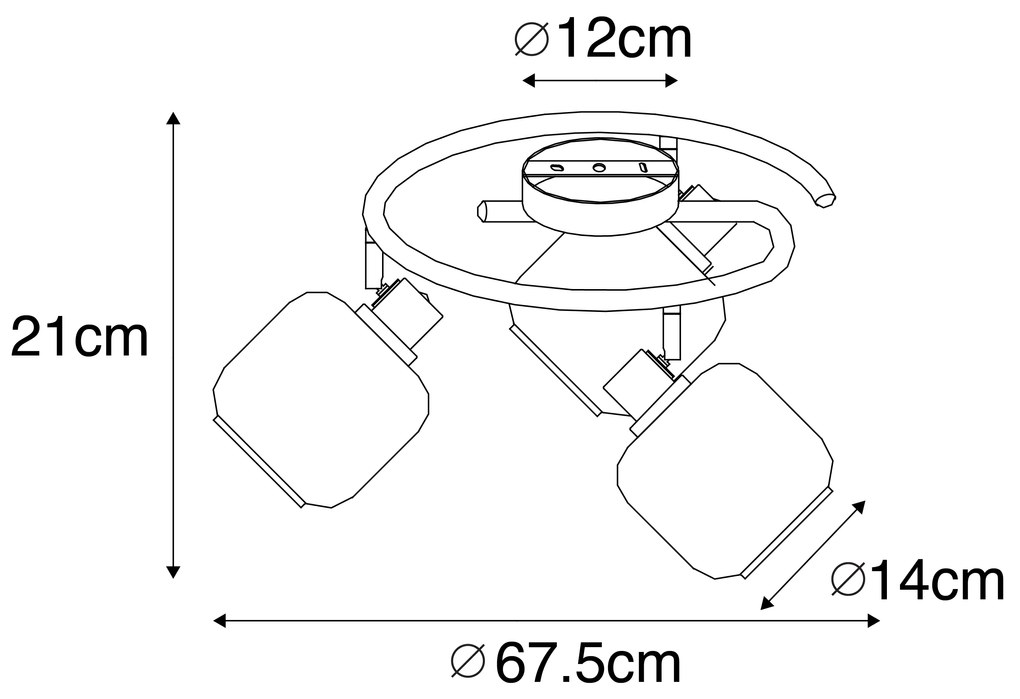 Таванен прожектор черен с опушено стъкло кръгъл 3-светлина - Zuzanna