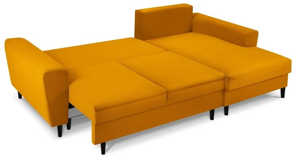 Разтегателен ъглов диван с място за съхранение от рипсено кадифе в цвят горчица (десен ъгъл) Kyoto – Cosmopolitan Design