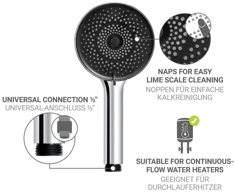Душ комплект от неръждаема стомана в сребрист цвят с подвижен държач 70 cm Softwater – Wenko