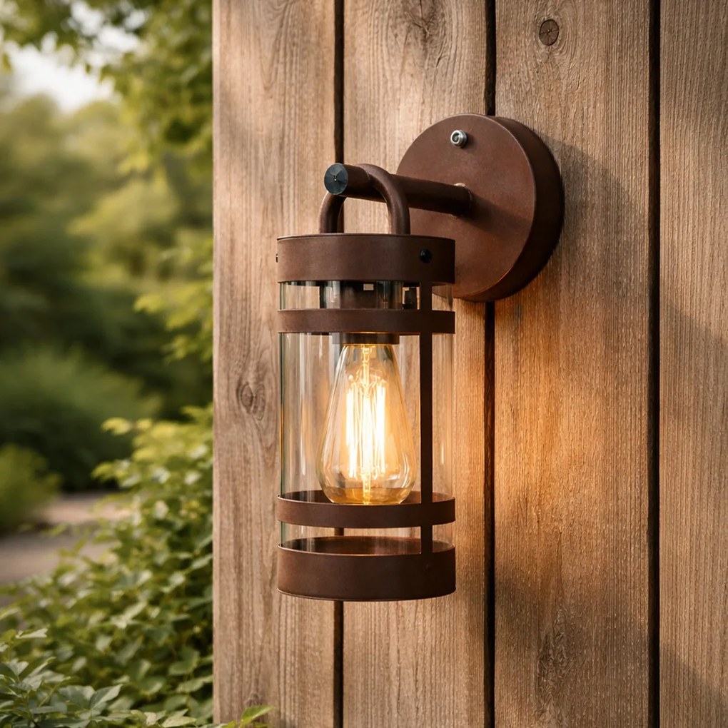 Външна стенна лампа ръждиво кафява IP44 с датчик за здрач - Ruben