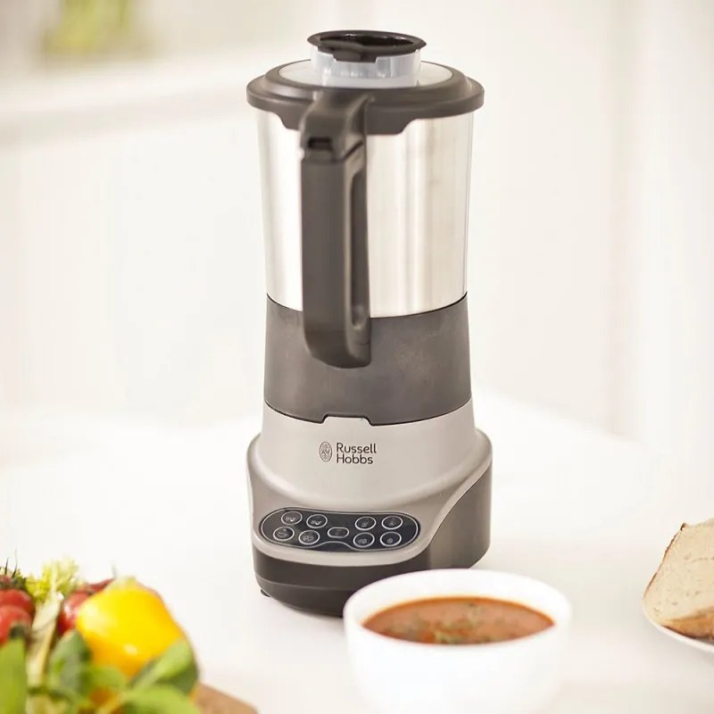 Блендер за супа с нагревател Russell Hobbs Soup & Blend 21480-56, 1200W, 1.75L, 8 програми, Звук, Поддържане на топлина, Черен/инокс