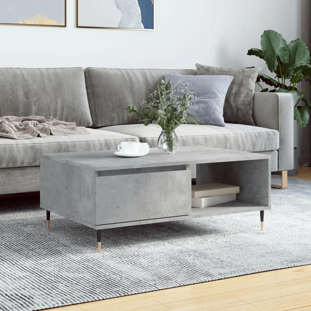 827056 vidaXL Кафе маса, бетонно сива, 90x60x35 см, инженерно дърво