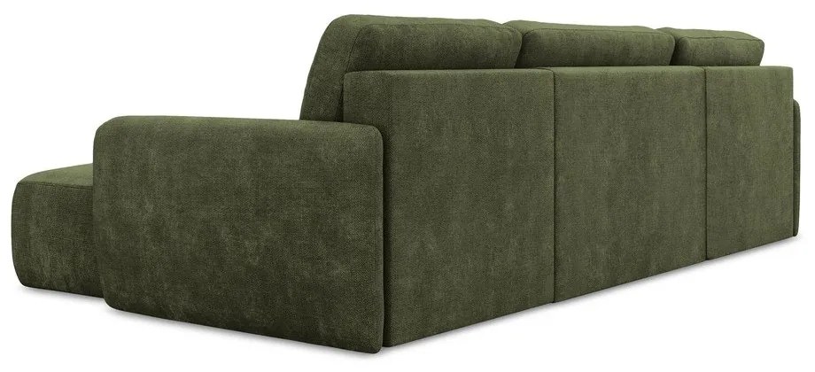 Зелен шенилов разтегателен ъглов диван с място за съхранение (U форма) Lilo – Makamii