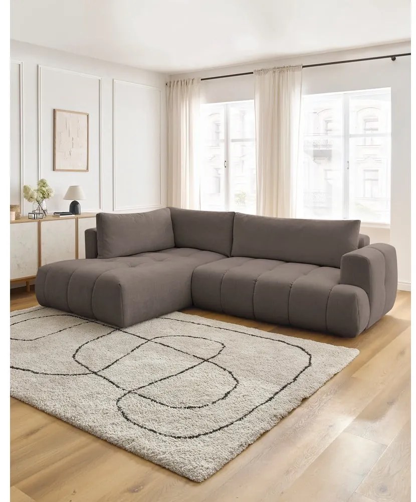 Кафяво-сив сгъваем/с място за съхранение ъглов диван (ляв ъгъл/L форма) Fuji – Bobochic Paris