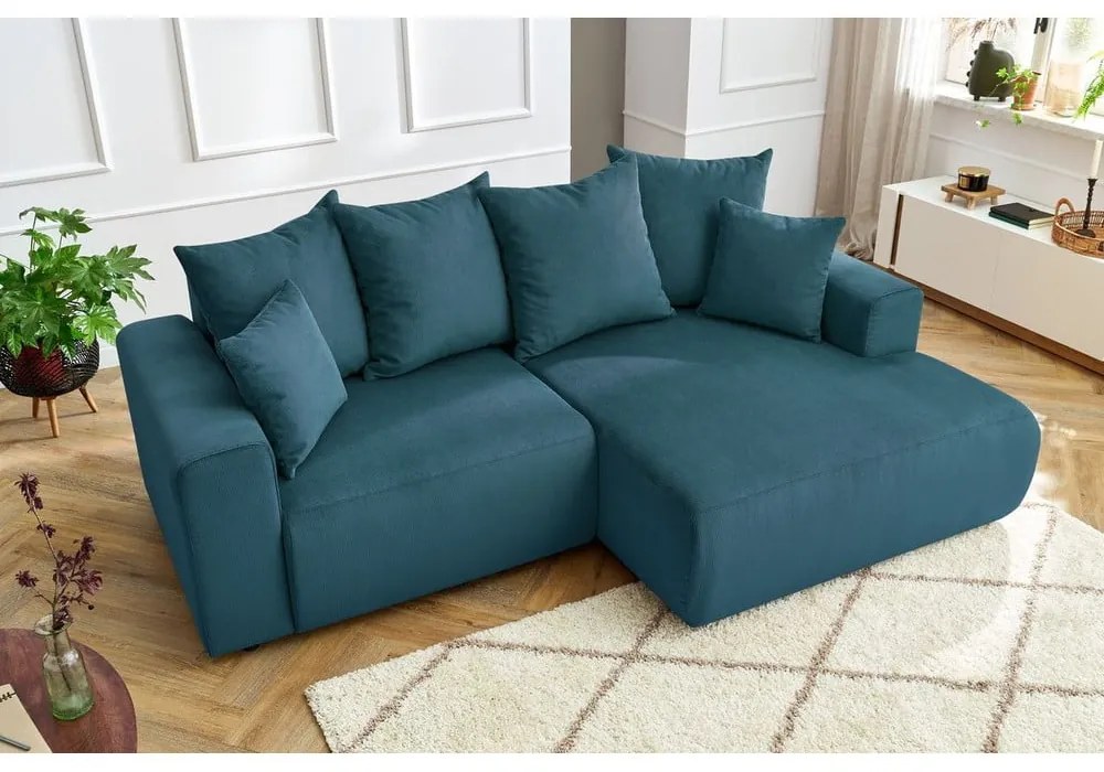 Син кадифен ъглов диван Enjoy – Bobochic Paris