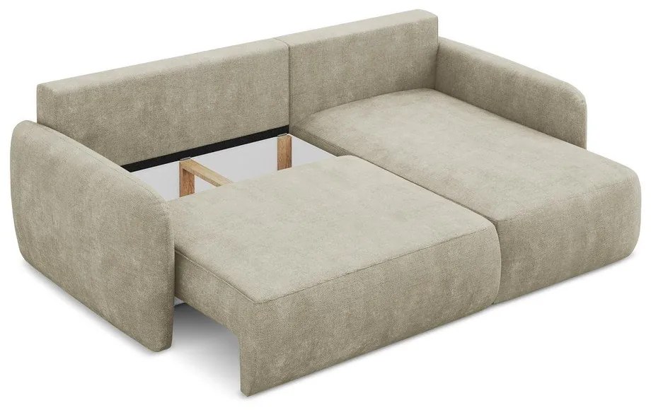 Бежов шенилов разтегателен ъглов диван с място за съхранение (десен ъгъл) Lilo – Makamii