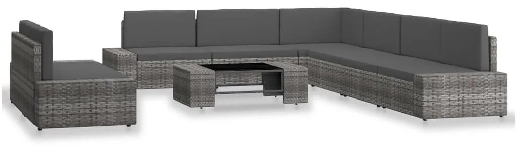 3054609 vidaXL Градински лаундж комплект, 9 части, полиратан, сив