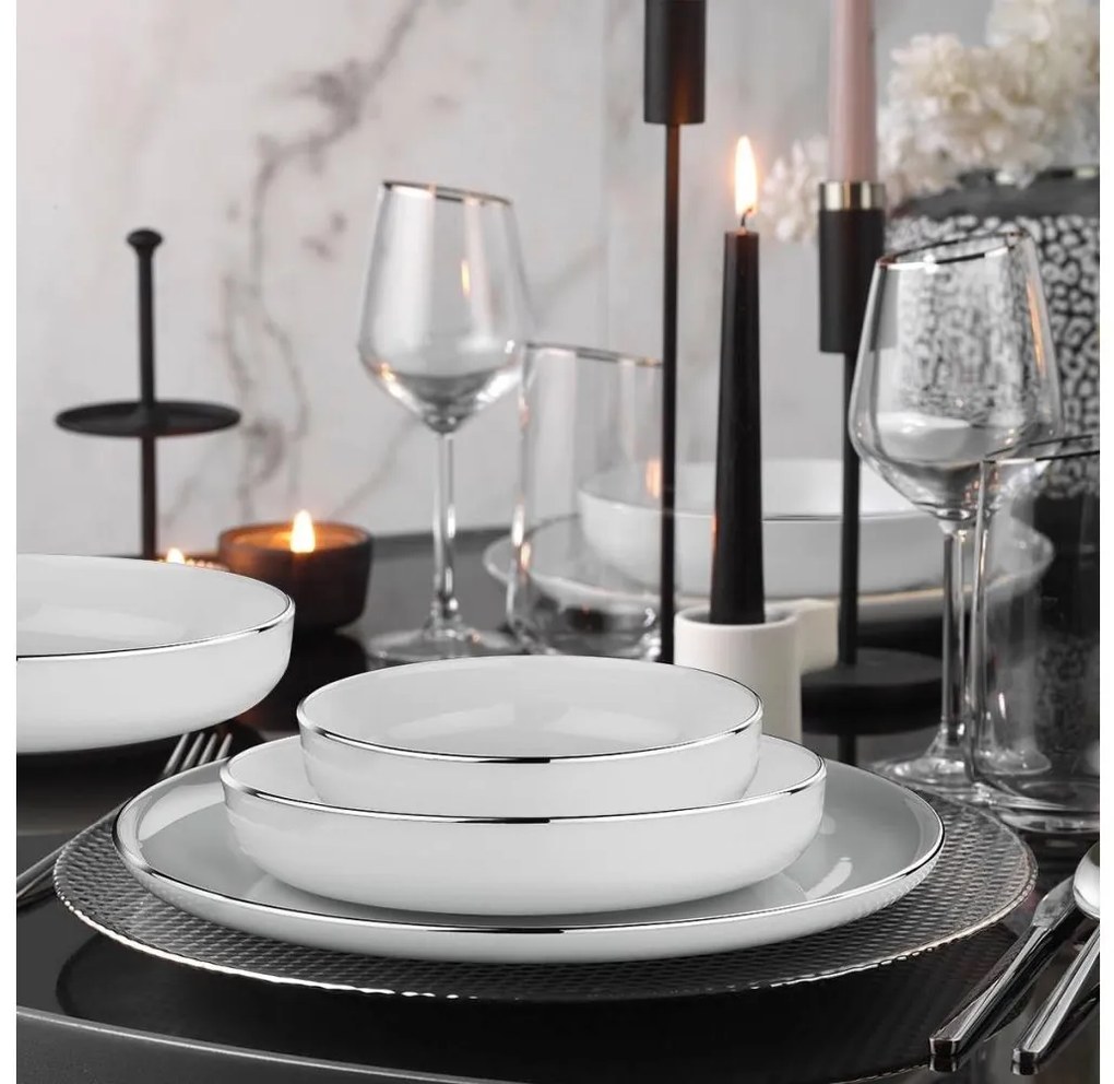 Комплект за хранене 18 части бял/сребрист/порцелан