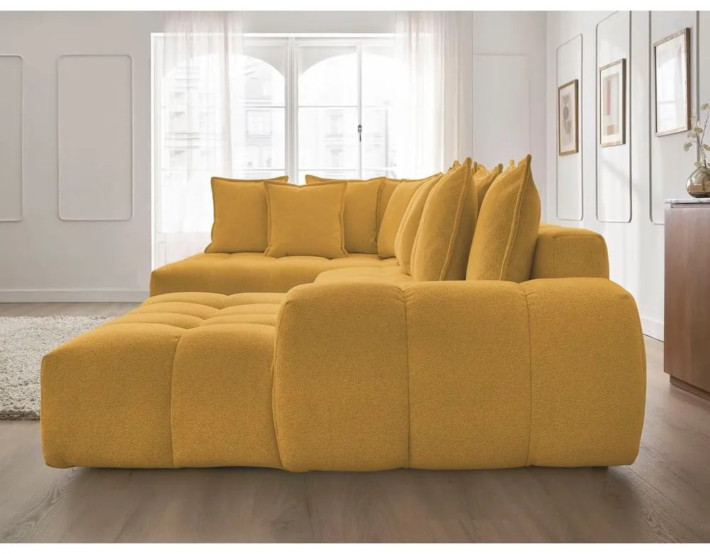 Шенилов сгъваем/с място за съхранение ъглов диван в цвят горчица (ляв ъгъл/U форма) Everest – Bobochic Paris