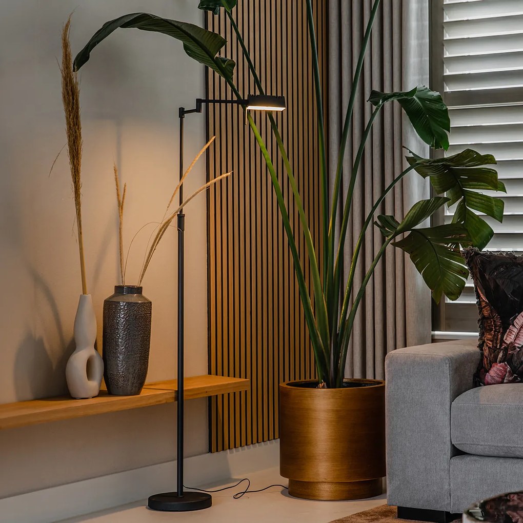 Дизайнерска подова лампа черна с LED и сензорен димер - Notia