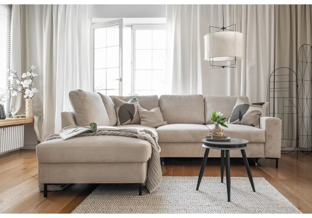 Бежов разтегателен ъглов диван от рипсено кадифе (ляв ъгъл) Lofty Lilly – Miuform