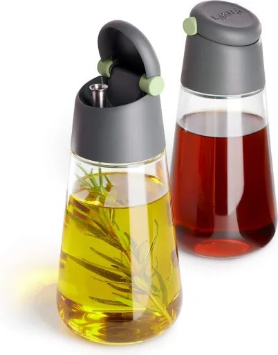 Комплект 2 бр бутилки за оцет и олио Lekue 1009486, 8x16 см, 400 мл, +4/+80°C, Стъкло, Зелен