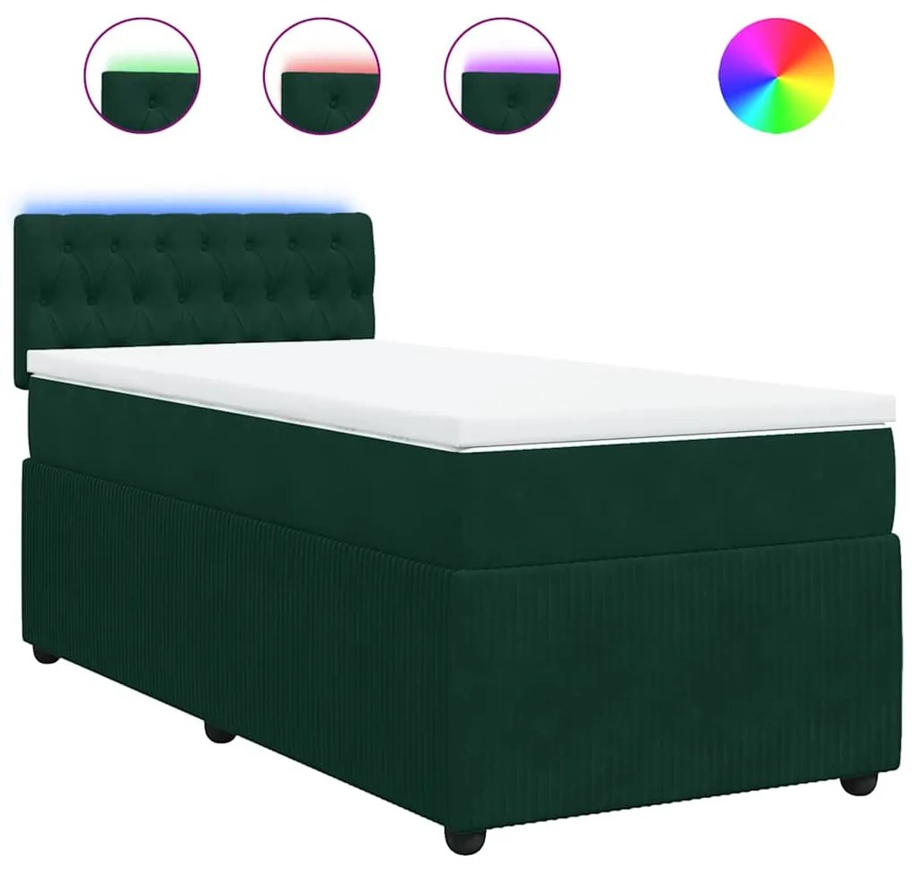3289923 vidaXL Боксспринг легло с матрак, тъмнозелена, 90x190 см, кадифе