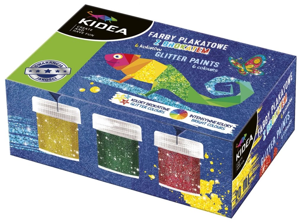 Kidea - Темперни бои с брокат 6 цв. х 20 мл