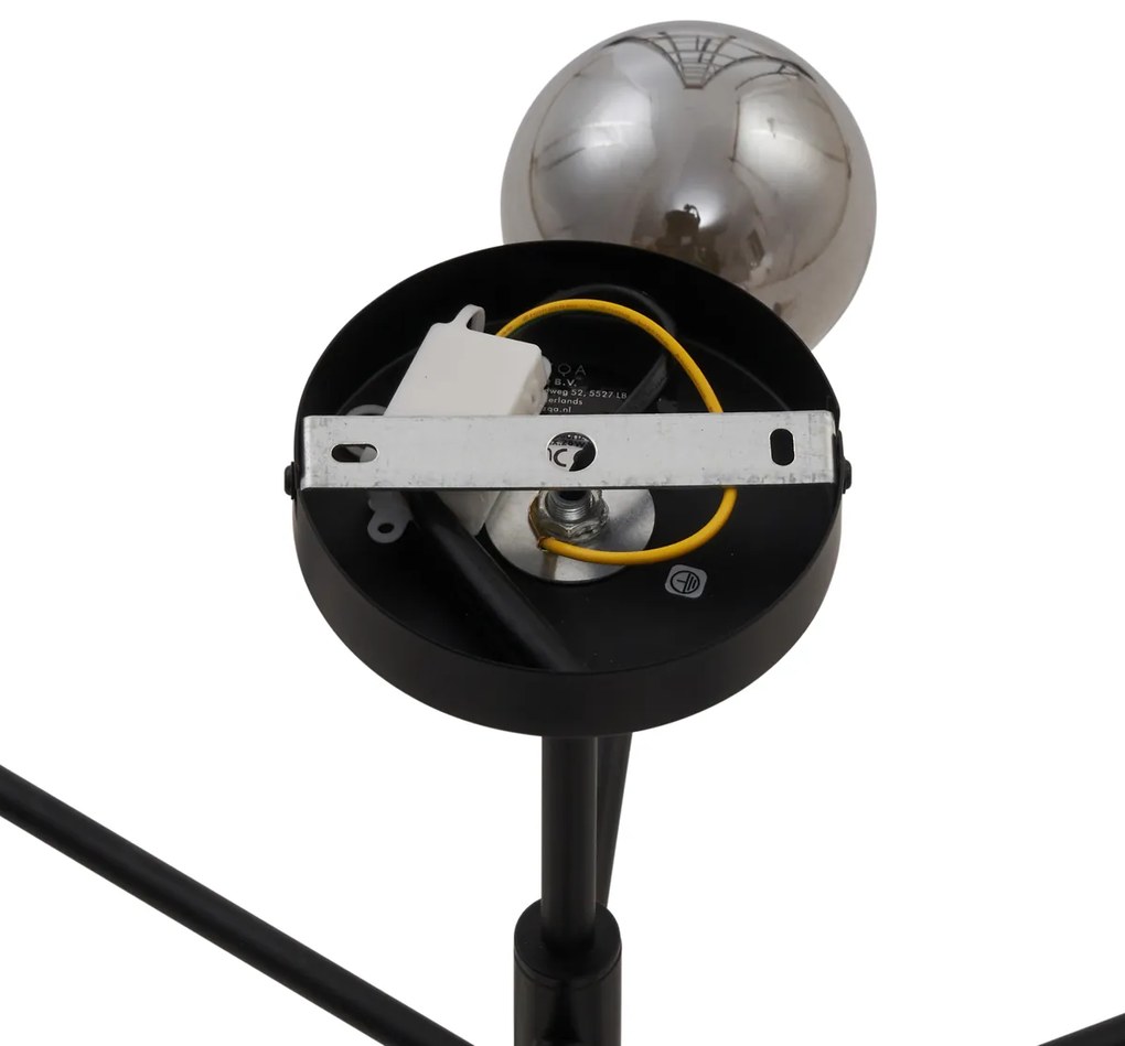 Модерна таванна лампа черна с димно стъкло 6-лампи - Ryan