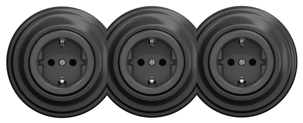 Kliklap - Тройна ретро електрическа розетка за дома с рамка SCHUKO 230 V, антрацит