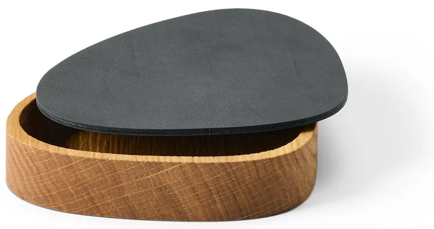 Дървена декоративна кутия за съхранение от еко кожа с капак в антрацитен и естествен цвят 14x12,5x3,5 cm Curve Nupo – LIND DNA