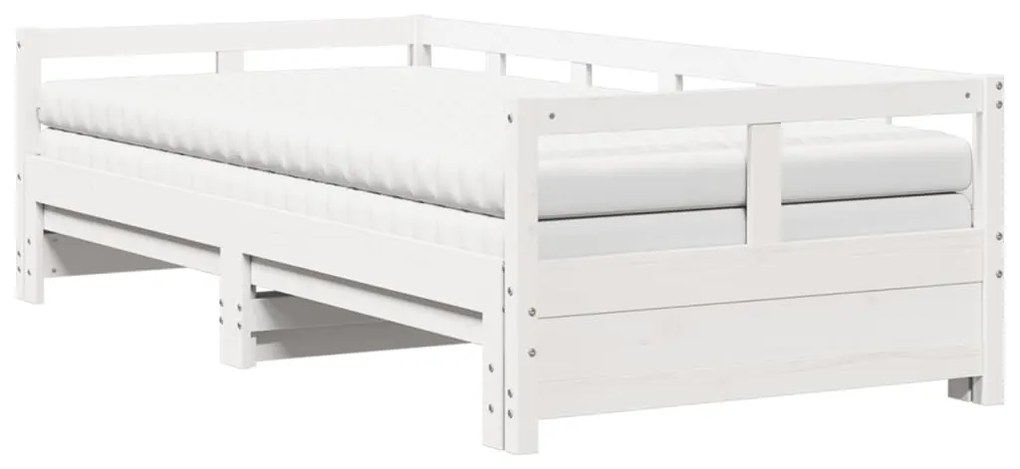 3321042 vidaXL Дневно легло с уширение и матраци, бял, 90x200 см, бор масив