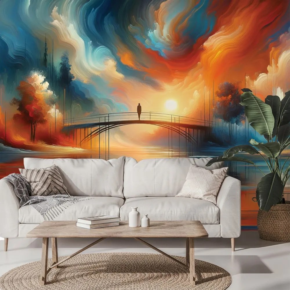 Самозалепващ тапет – Цветен залез над мост